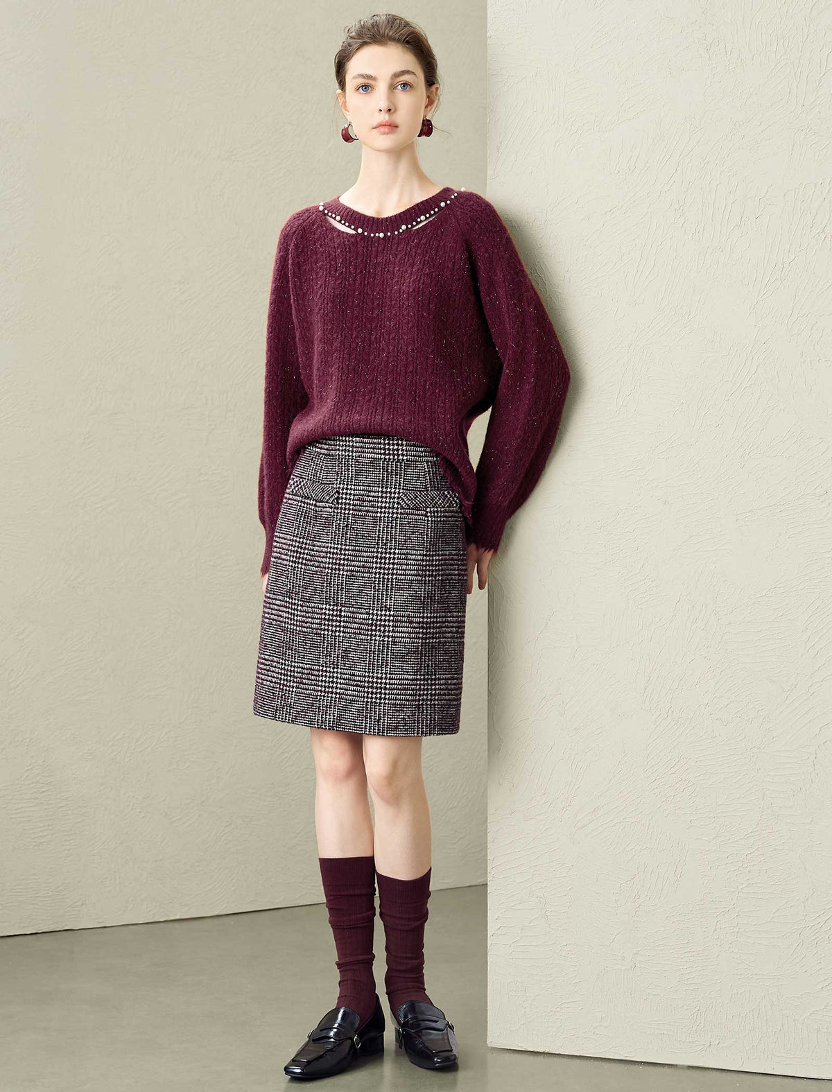 Plaid Wool-Blend Midi Skirt