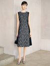 Wool Blend Pearl Beaded Crewneck Tweed Sheath Dress