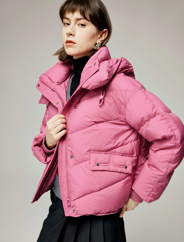 Quilted Zip-Front Pocket Detail Down Jacket