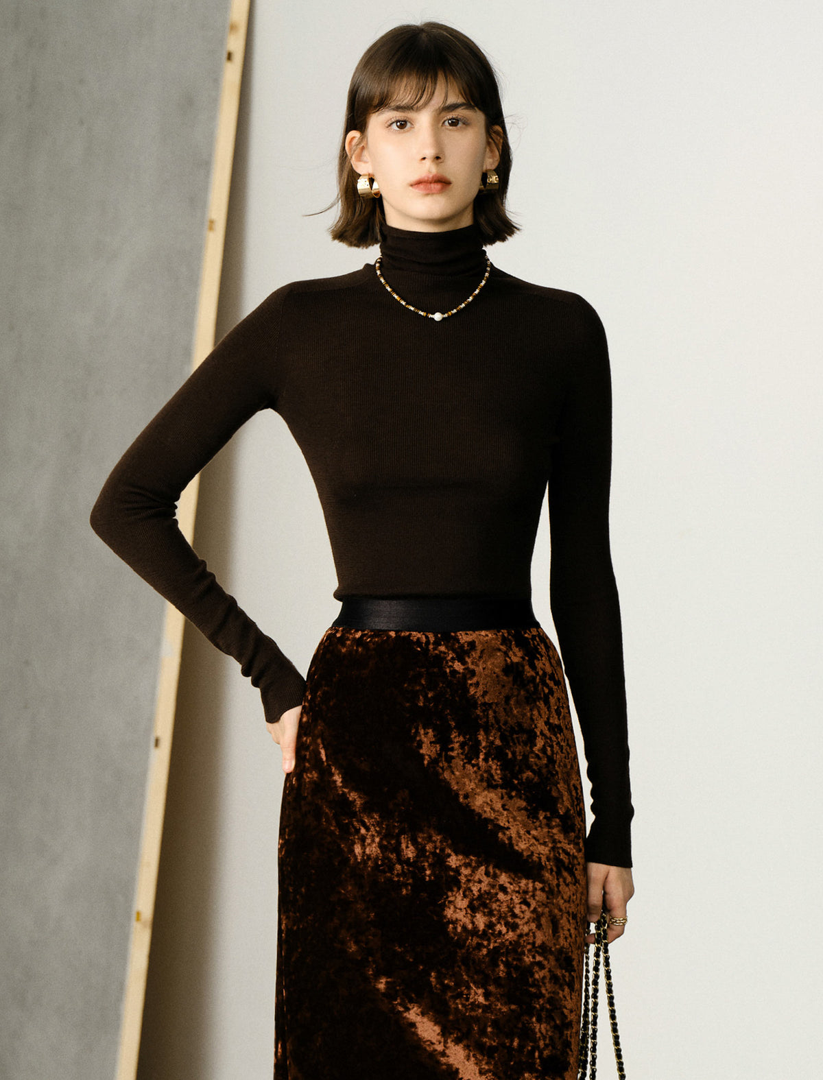 Fitted Wool Turtleneck Knit Sweater