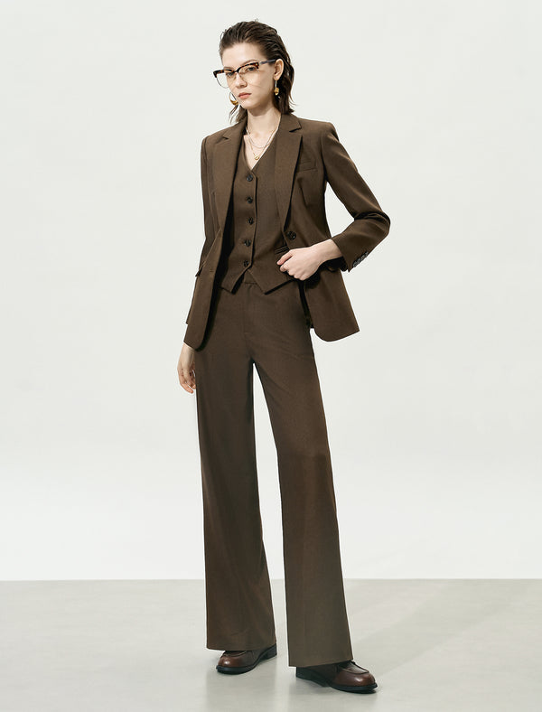 Brown High-Waisted Loose Straight Leg Suit Pants