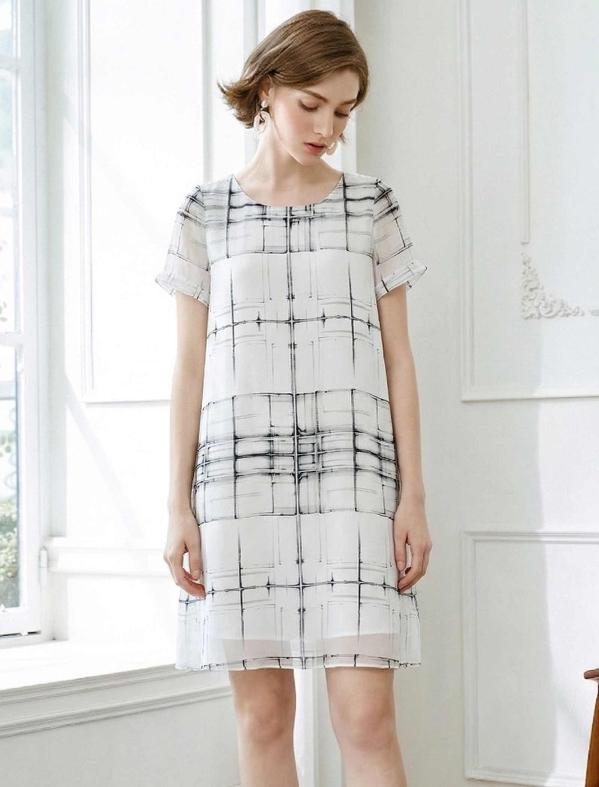 Crew Neck Ink Print Breathable Dress