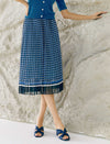 Blue Geometric Print Pleated Midi Skirt