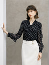 Polka Dots Bow Tie Ruffle Sleeve Blouse
