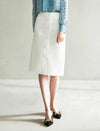 White Button-Front Midi Pencil Skirt