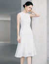 Cream Sequin Lace Sleeveless A-Line Midi Dress