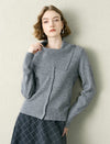 Asymmetric Collar 100% Wool Cardigan