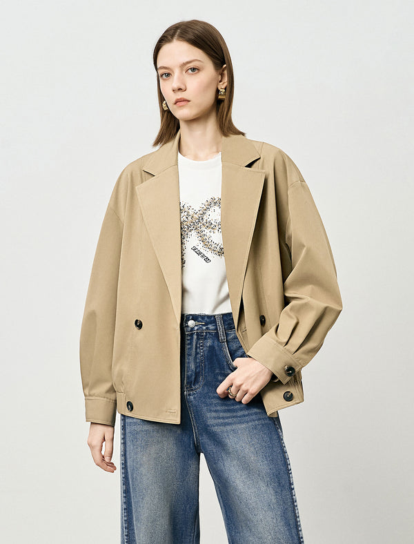 Camel Lapel Loose Short Jacket