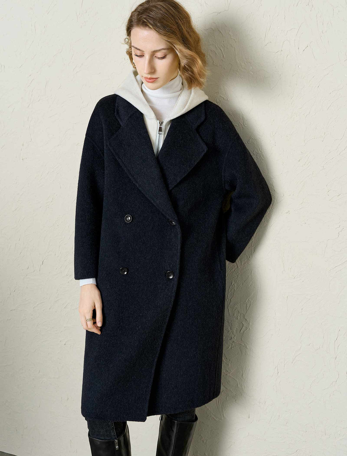 100% Australian Superfine Wool Double-Breasted Lapel Coat