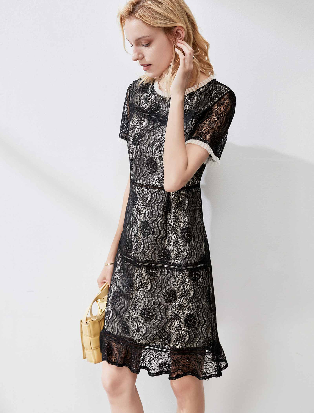 Elegant Openwork Lace A-Line Midi Dress