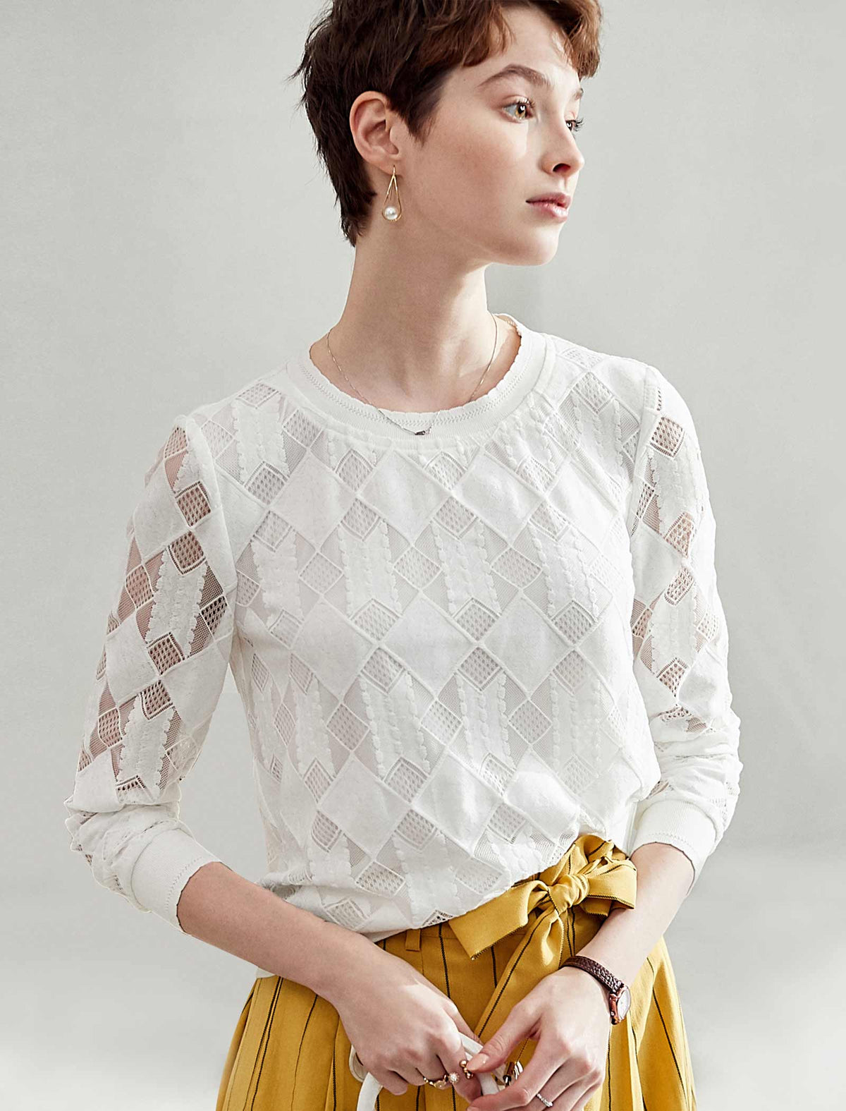 Lace Crew Neck Long Sleeve Top