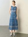 Blue Batik Print Sleeveless Midi Dress