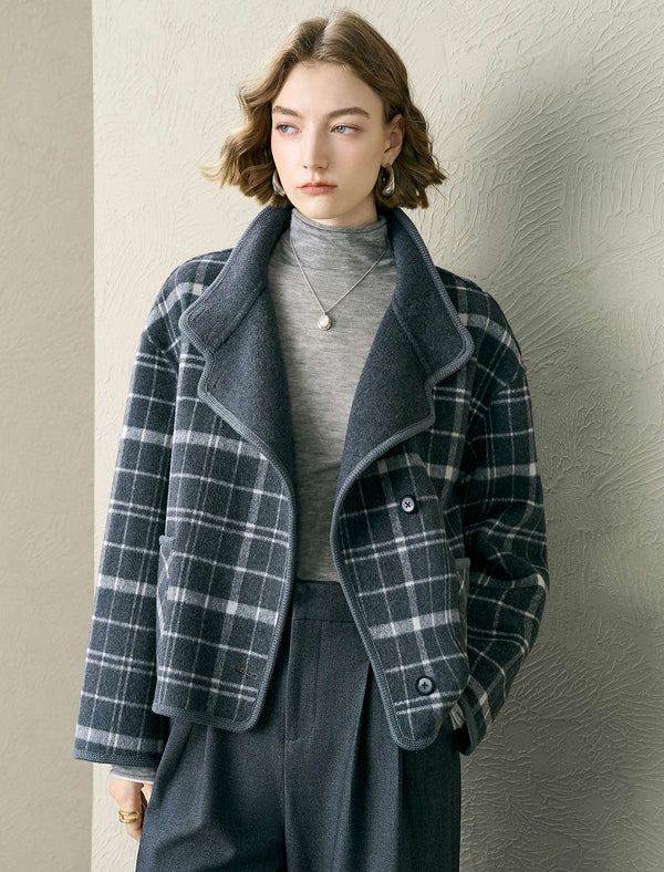 Plaid Asymmetric Design Wool-Blend Jacket