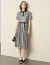 Polka Dot Print Collared Pleated Midi Shirt Dress