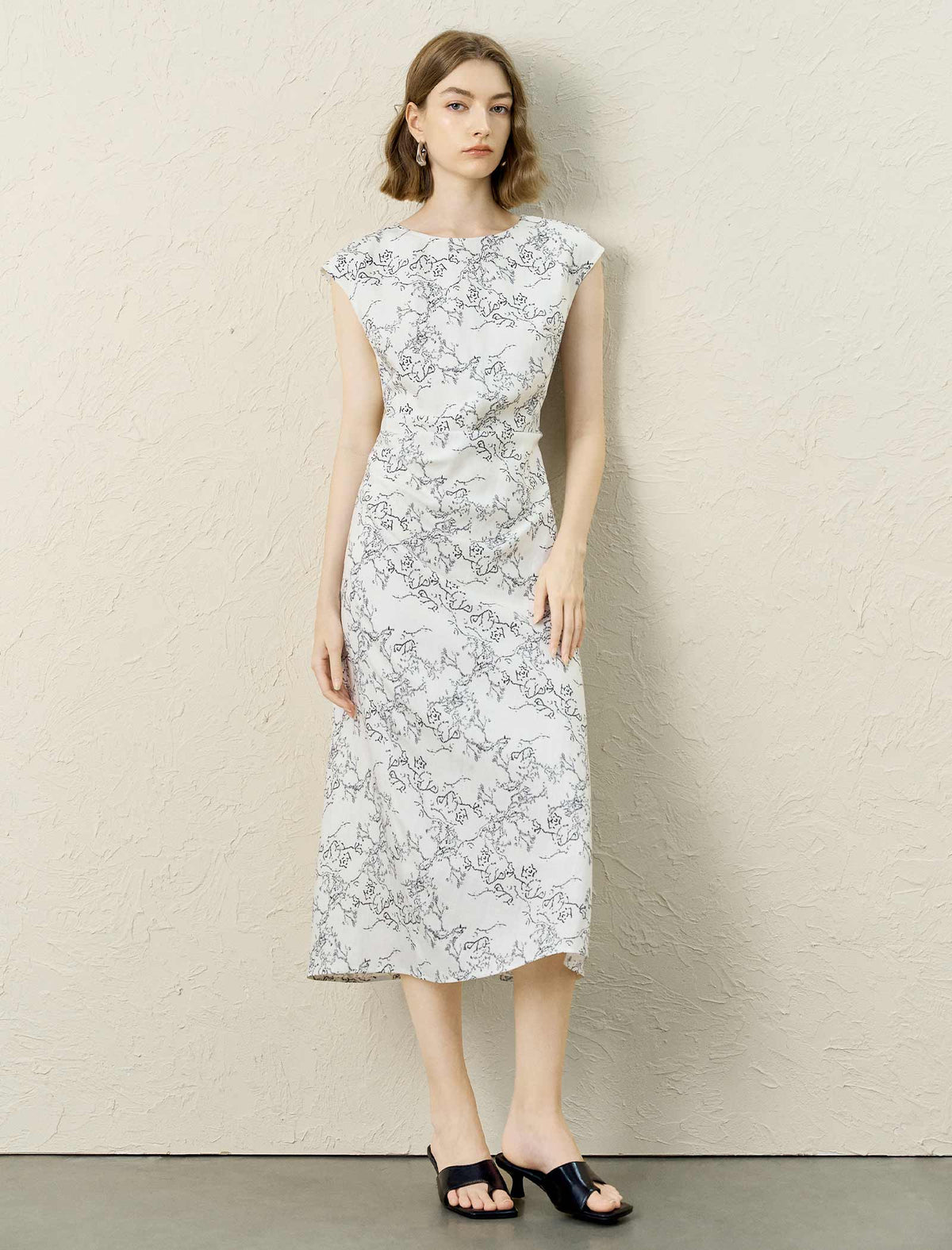 Floral Print Tencel Linen Midi Dress