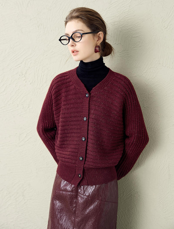 Burgundy Sparkle Knit Cardigan