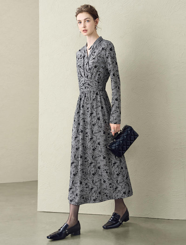 Wrap V-Neck Floral Print Midi Dress