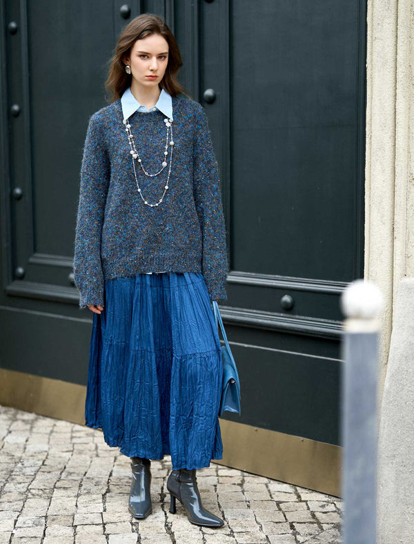 Royal Blue Crinkled Maxi Skirt