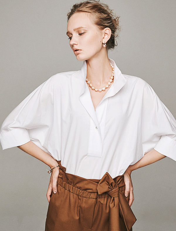 Half Placket Three-Quarter Sleeve Blouse