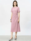 Dusty Pink Side Ruched Short Sleeve Midi Dress
