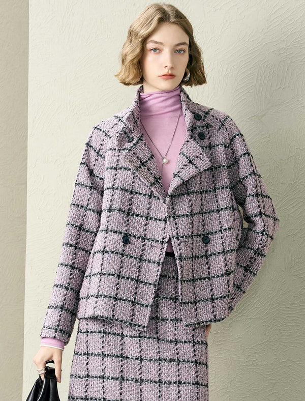 Tweed Plaid Wool-Blend Jacket