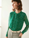 Emerald Green Ditsy-Print Pleated Blouse