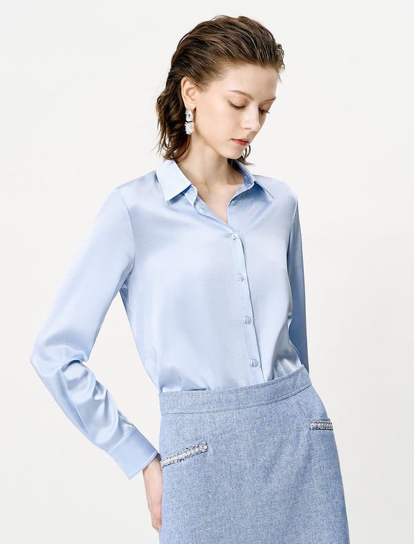 Light Blue Loose Long-Sleeve Professional Shirt