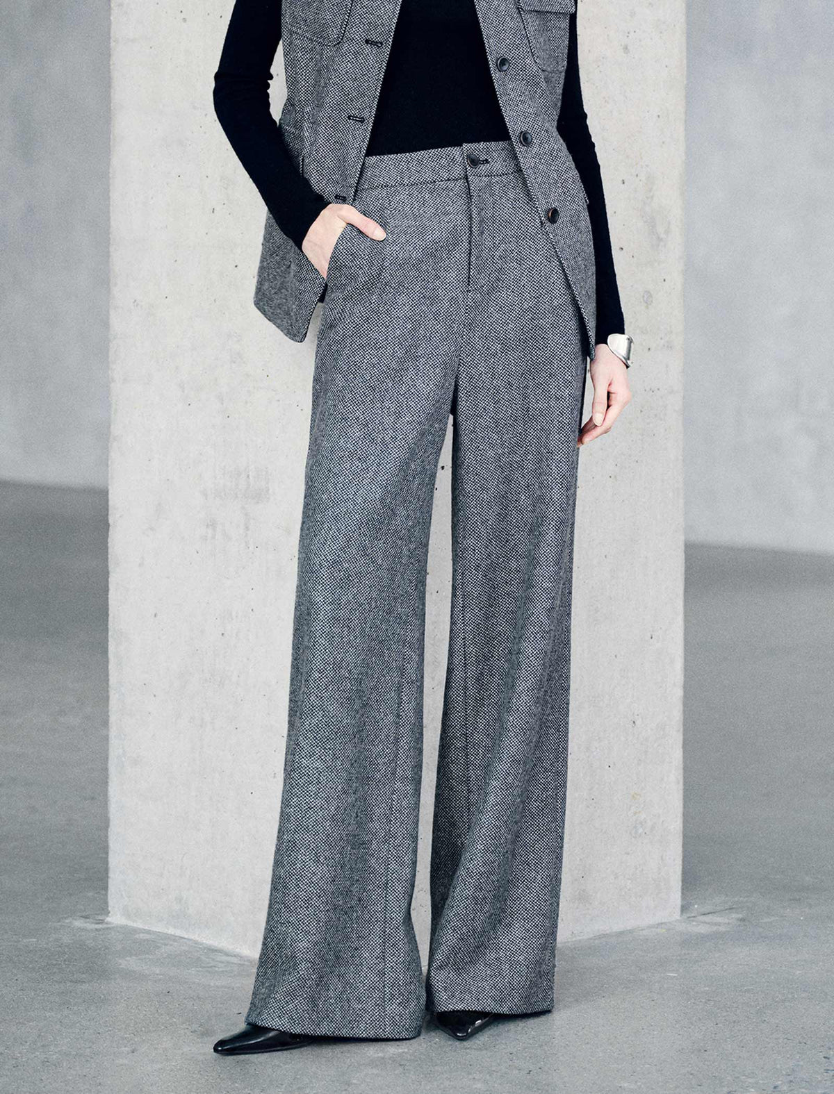 Textured High Waist Wide Leg Pants