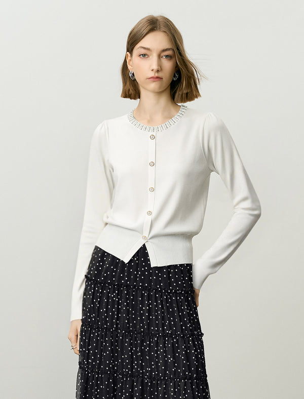 White Minimalist Loose Knit Round Neck Sweater