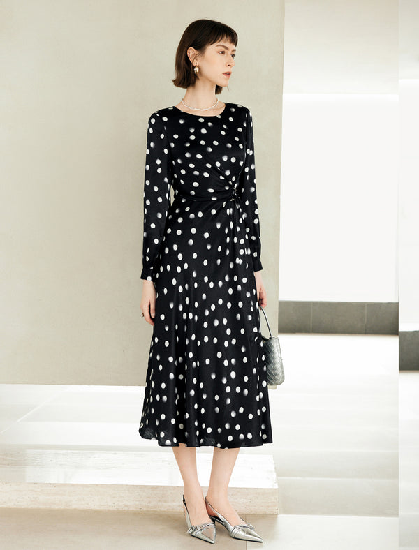 Black Polka Dot Long Sleeve Midi Dress