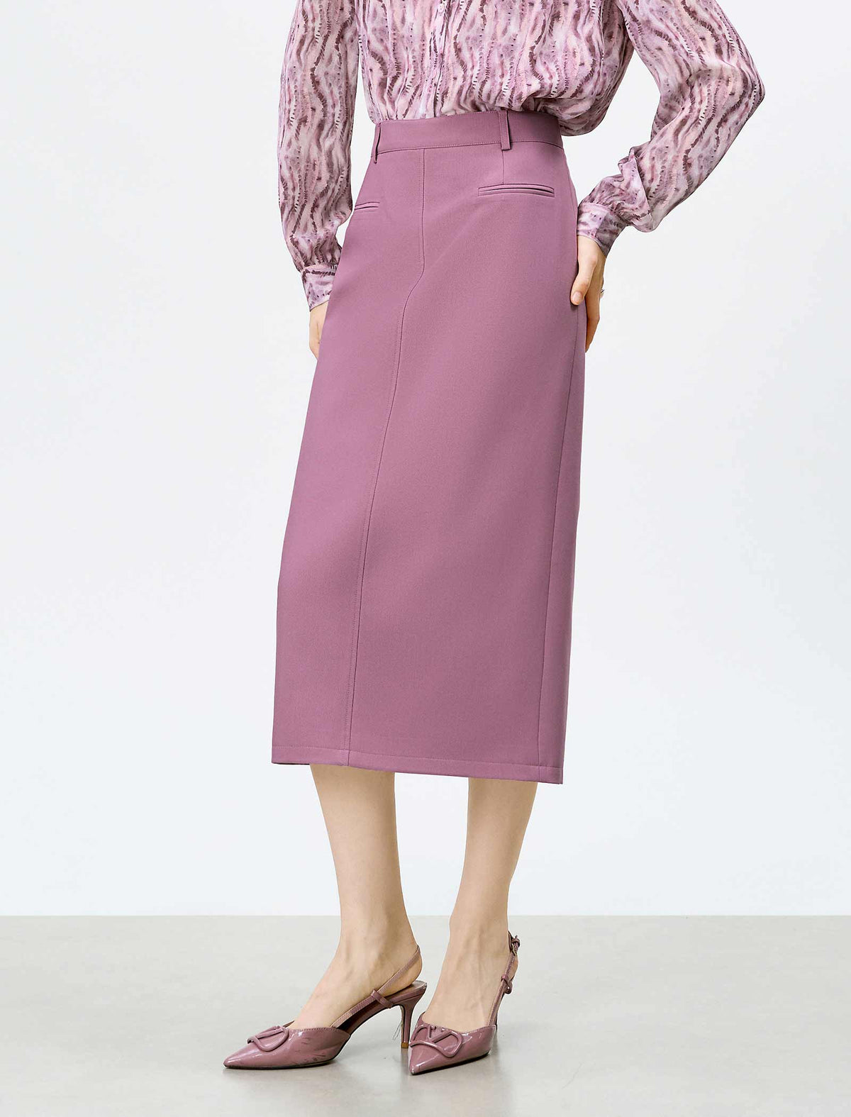 Mauve Pink Tailored Pencil Skirt