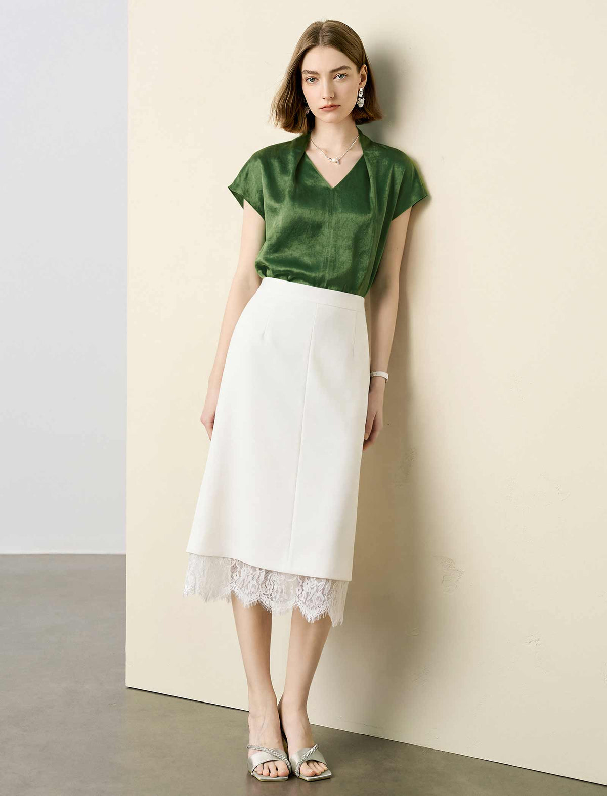 Acetate Satin V-Neck Cap Sleeve Blouse
