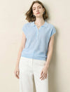Textured Polo Cap‑Sleeve Knit Top