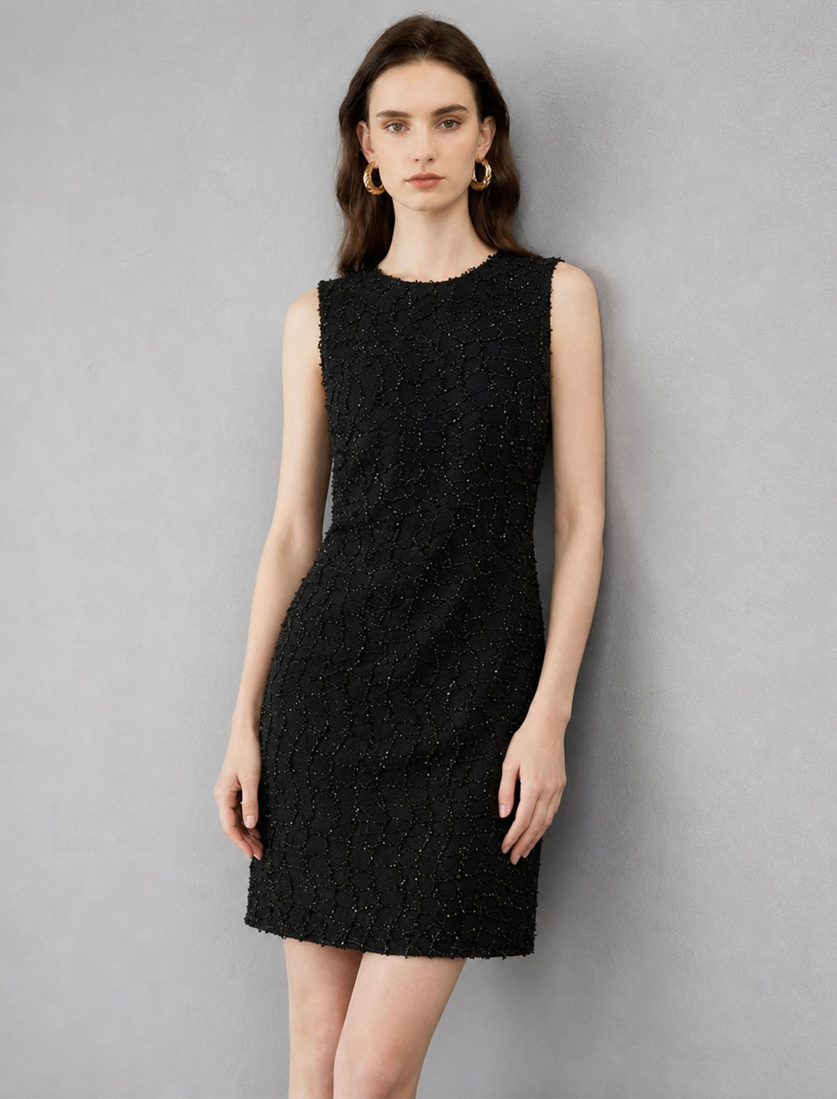 Shimmering Black Defined Waist Slip Mini Gown