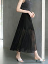 High-Waist Sheer Pleated Midi Skirt