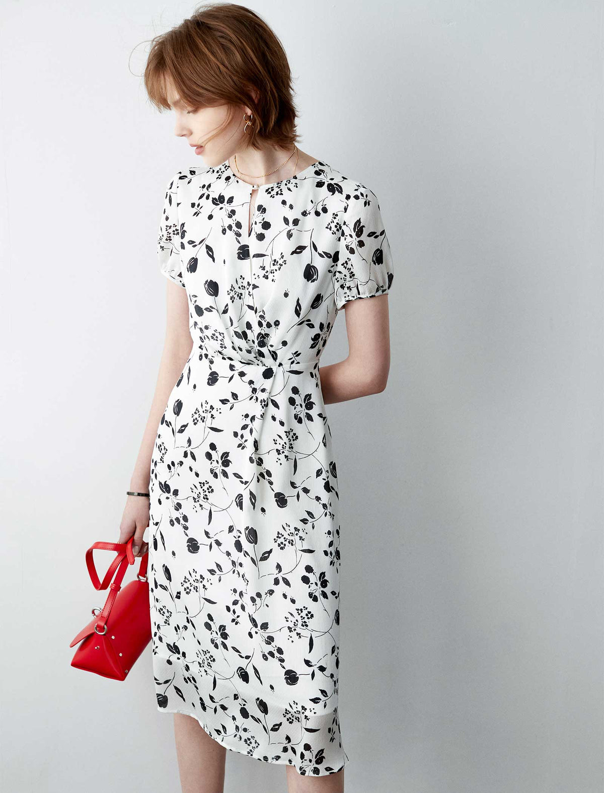 Keyhole Neck Floral Print Midi Dress