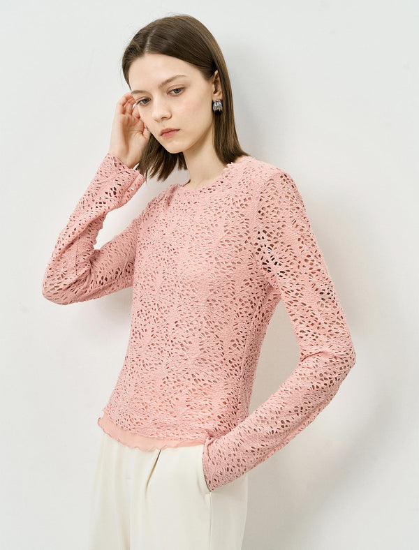 Pink Lace Long Sleeve Top