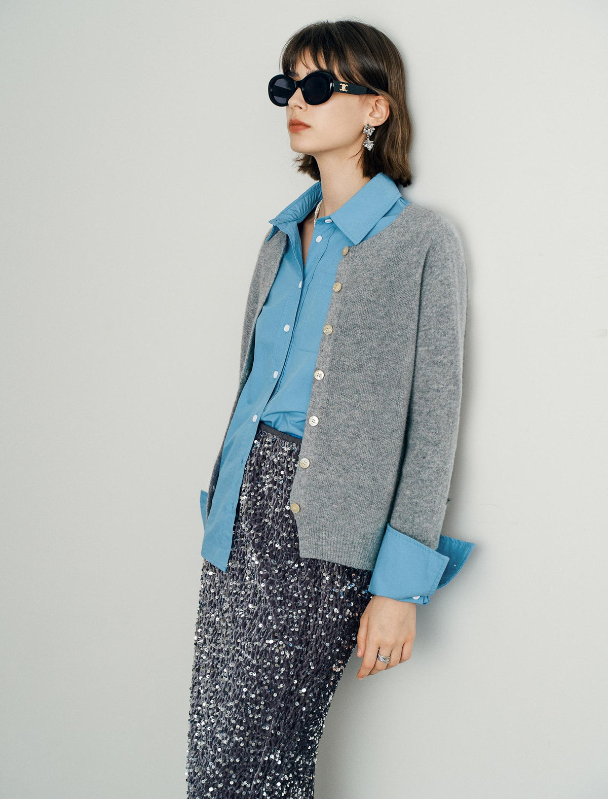 100% Wool Round Neck Long-Sleeve Knit Cardigan