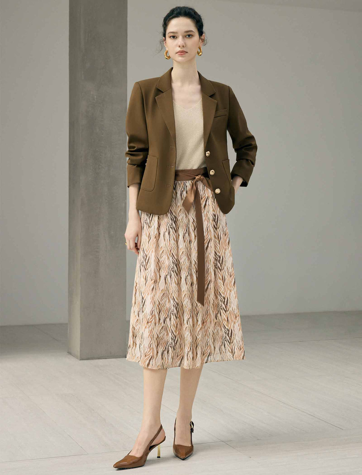 Floral Print High Waist A-Line Midi Skirt