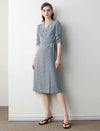 Short Sleeve V-Neck Printed Waist-Cinched Dress