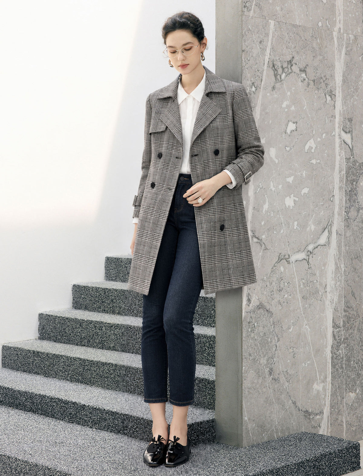Plaid Belted Trench Coat