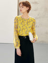 Bright Yellow Floral Sheer Blouse