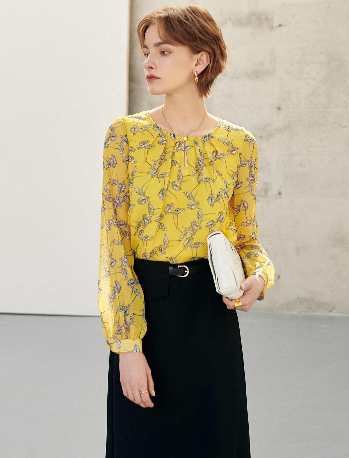 Bright Yellow Floral Sheer Blouse