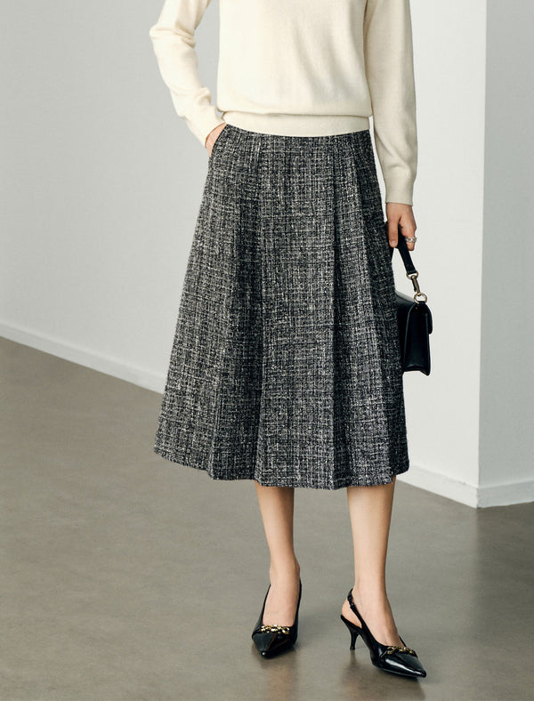 Gray Vintage High-Waist A-Line Midi Skirt