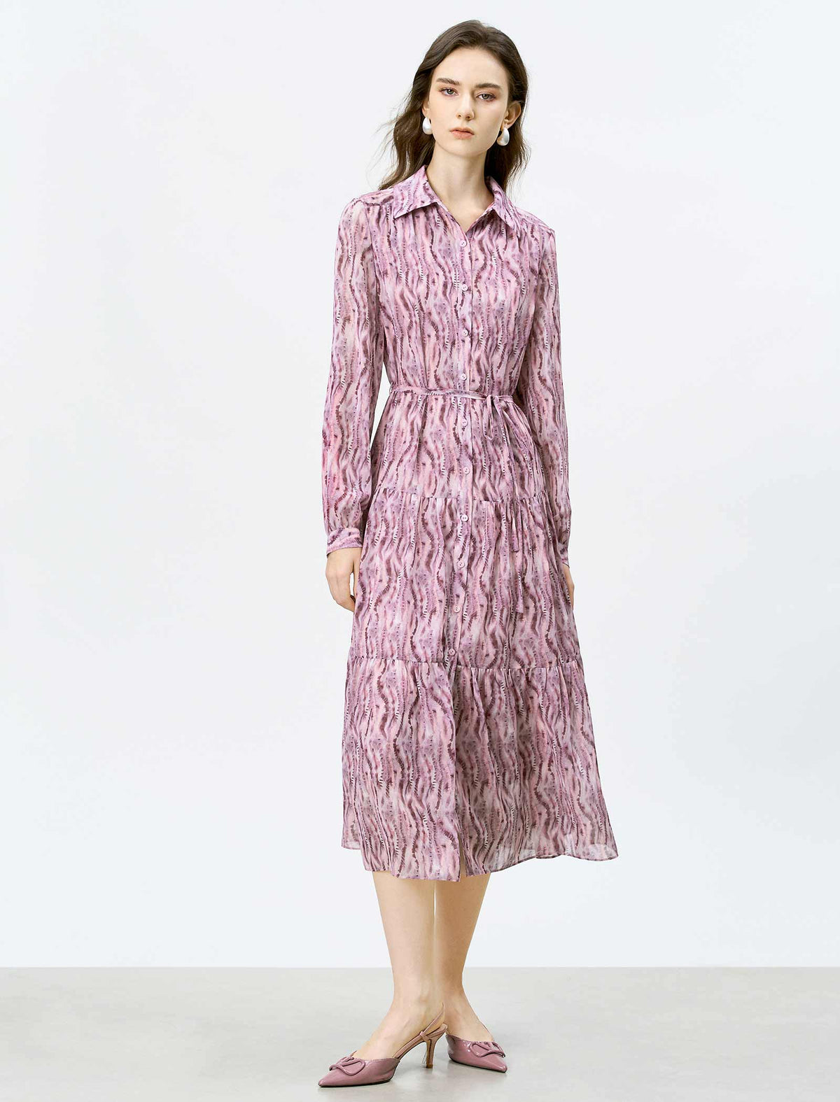 Mauve Pink Watercolor Print Midi Dress