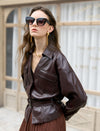 Faux Leather V-Neck Overshirt with Belt