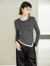 Colorblock Long Sleeve Layered-Look Asymmetric Split-Hem Top