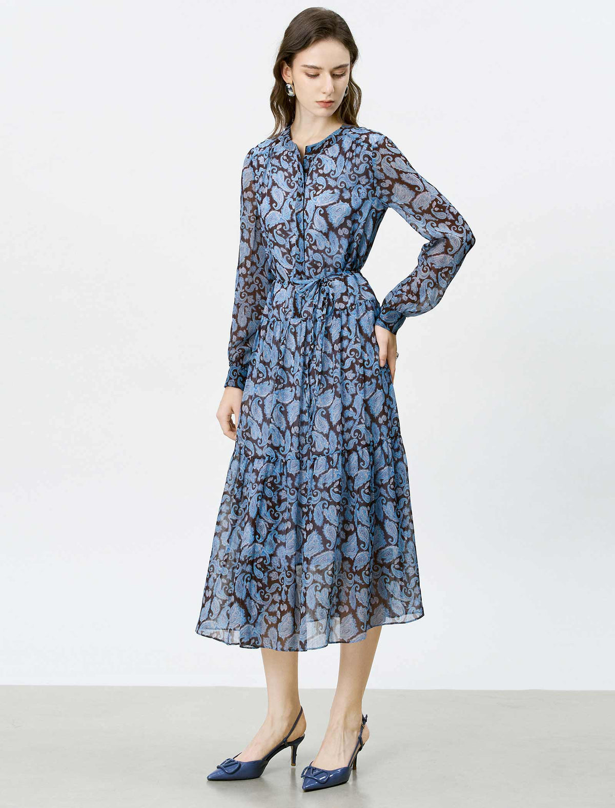 Blue Paisley Tiered Midi Dress