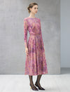 Watercolor Print Crewneck Long Sleeve Dress