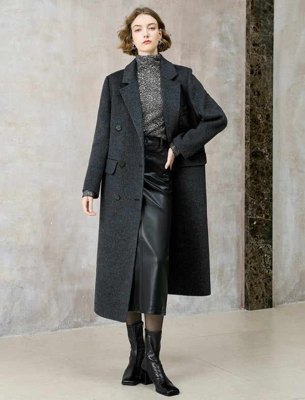 Wool Yak Blend Double-Breasted Maxi Coat